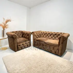 Velvet Button Tufted Chesterfield Sofa Set Brown Living Room Furniture