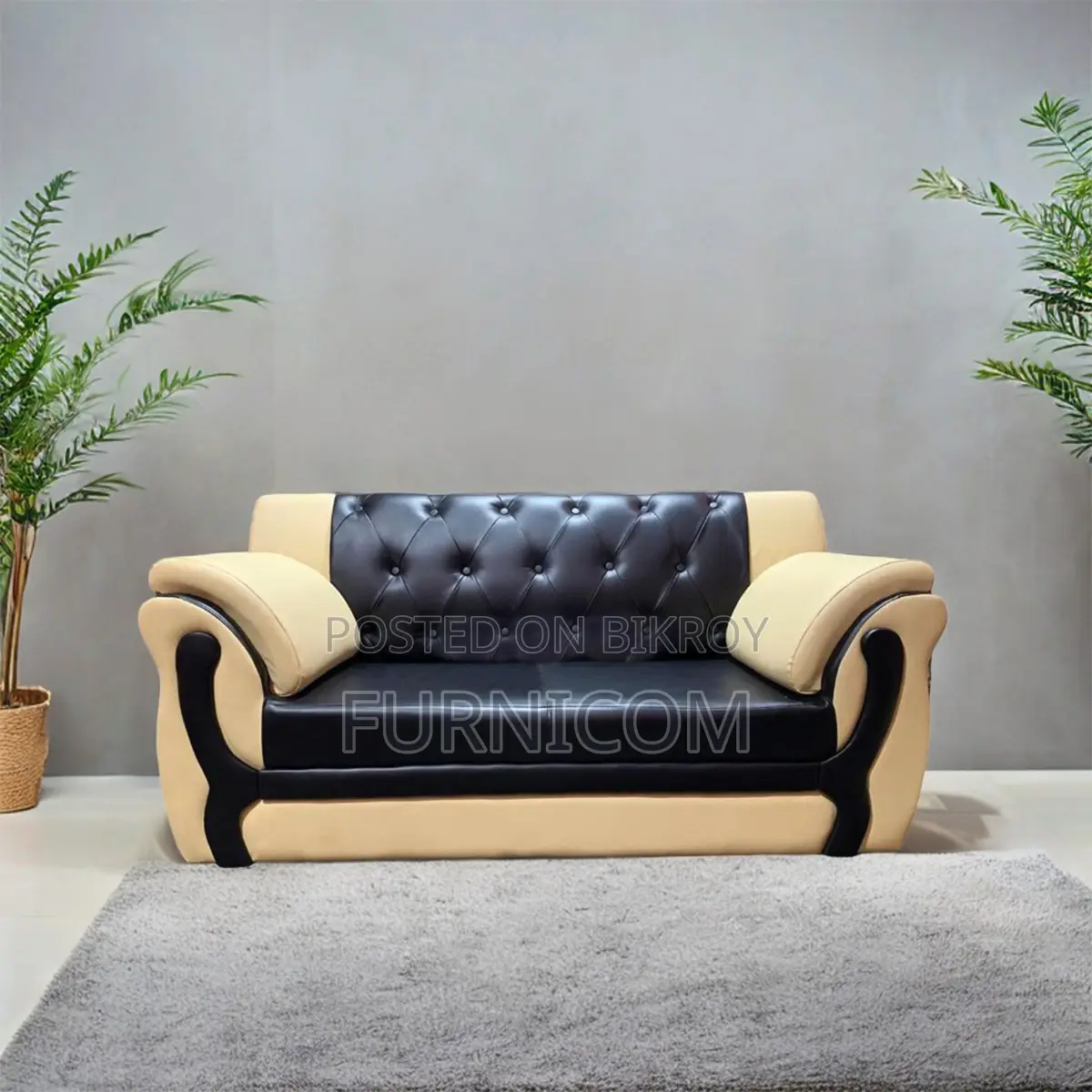 Synthetic Leather Rolled Arm Fluffy Arm Sofa/Two Seater Living Room or
