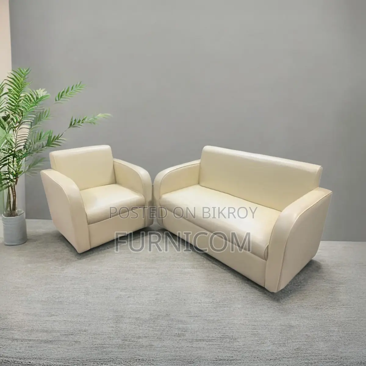 Synthetic Leather Straight-backed Snug Sofa Set for Living Room Off Wh