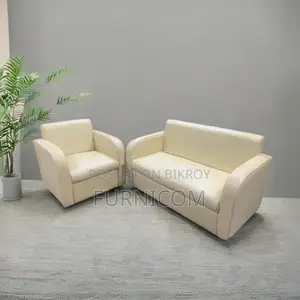 Synthetic Leather Straight-backed Snug Sofa Set for Living Room Off Wh