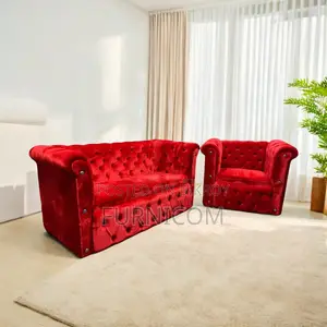Velvet Button Tufted Classic Chesterfield Sofa Set Living Room Furnitu