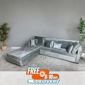 Slouch Luxury Living Room Sofa/ Velvet Upholstered with Cushions/ L-sh