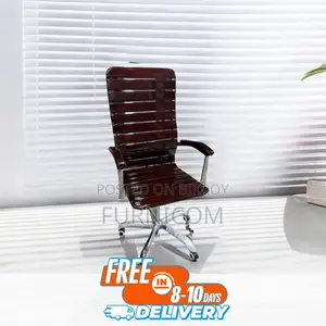 Curvy Linear Wooden Boss Cum Executive Chair Stainless Steel Mehogany 