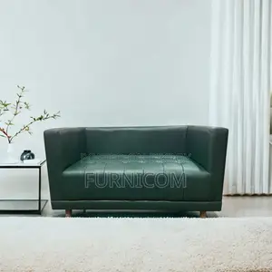 Furnicom Wooden Two Seater Leather Deep Green Sofa for Home & Office