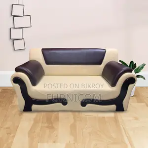Furnicom Wooden Two Seater Leather Milk White Sofa for Home & Office