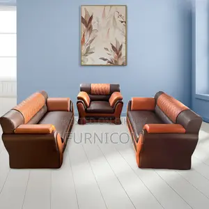 Furnicom Sofa Set Leather Rolled Arm Fluffy Arm Sofa