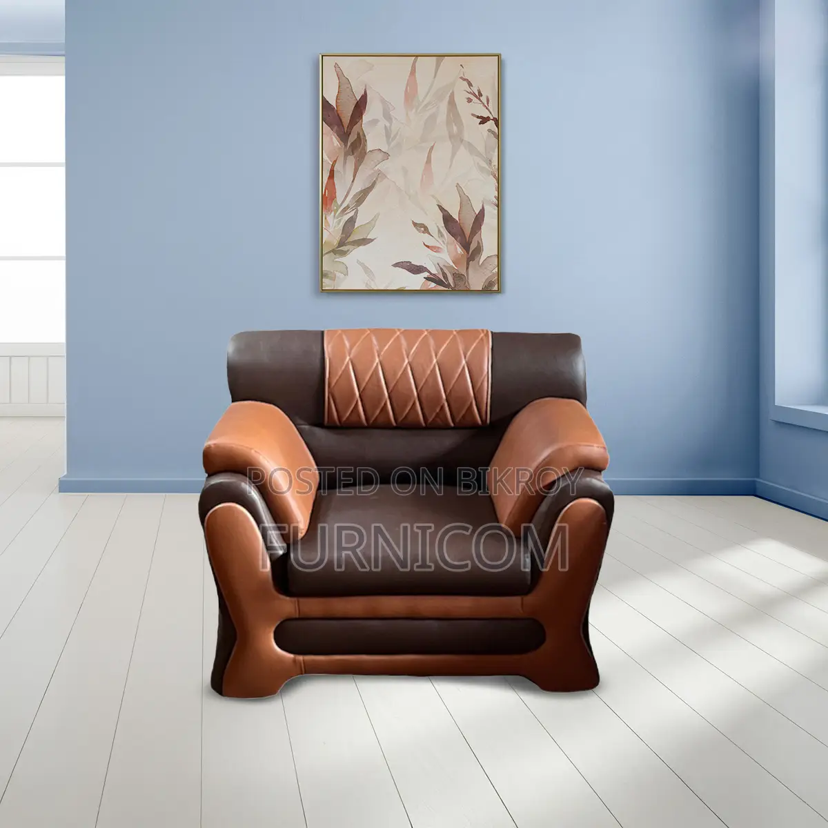 Furnicom Single Sofa Leather Rolled Arm Fluffy Arm Sofa one Seater Liv