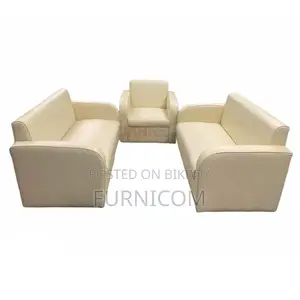 Straight-backed Snug Sofa Set for Living Room Synthetic Leather Off Wh
