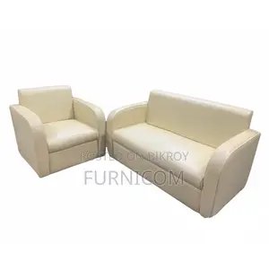 Synthetic Leather Straight-backed Snug Sofa Set for Living Room Off Wh