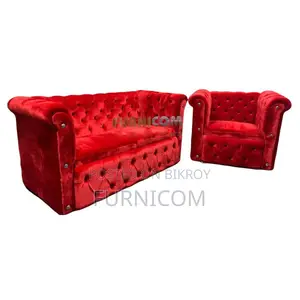 Velvet Button Tufted Classic Chesterfield Sofa Set Living Room Furnitu