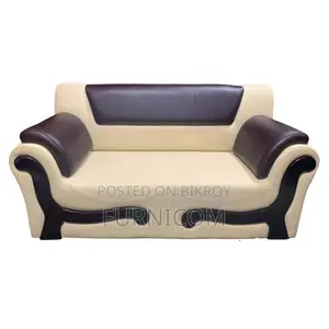 2 Seater Rolled Arm Leaqueared Arm Sofa Artificial Leather White and O