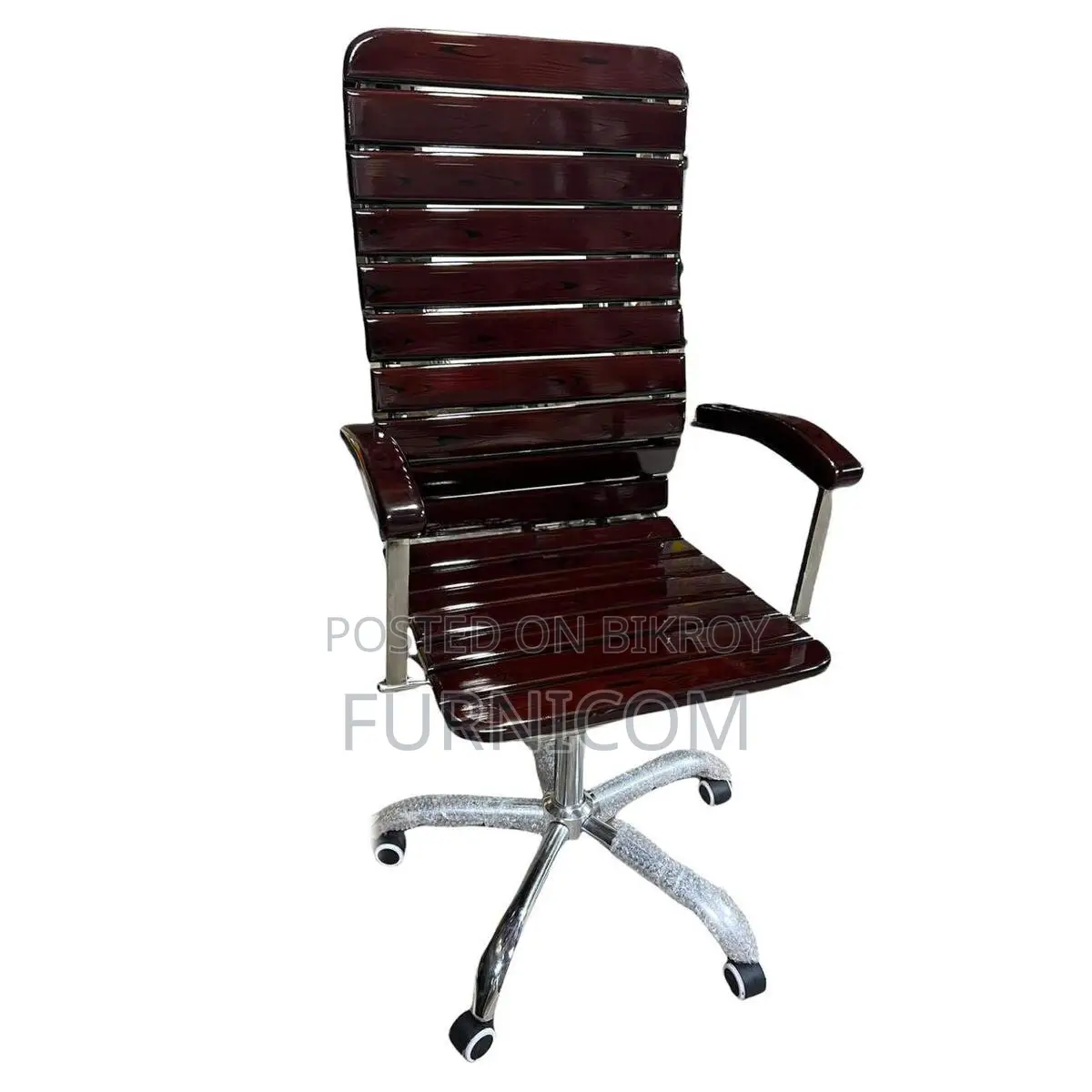 Curvy Linear Wooden Boss Cum Executive Chair Stainless Steel Mehogany 