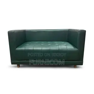 Furnicom Wooden Two Seater Leather Deep Green Sofa for Home & Office