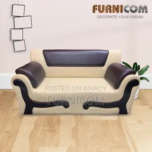 Furnicom Wooden Two Seater Leather Milk White Sofa for Home & Office