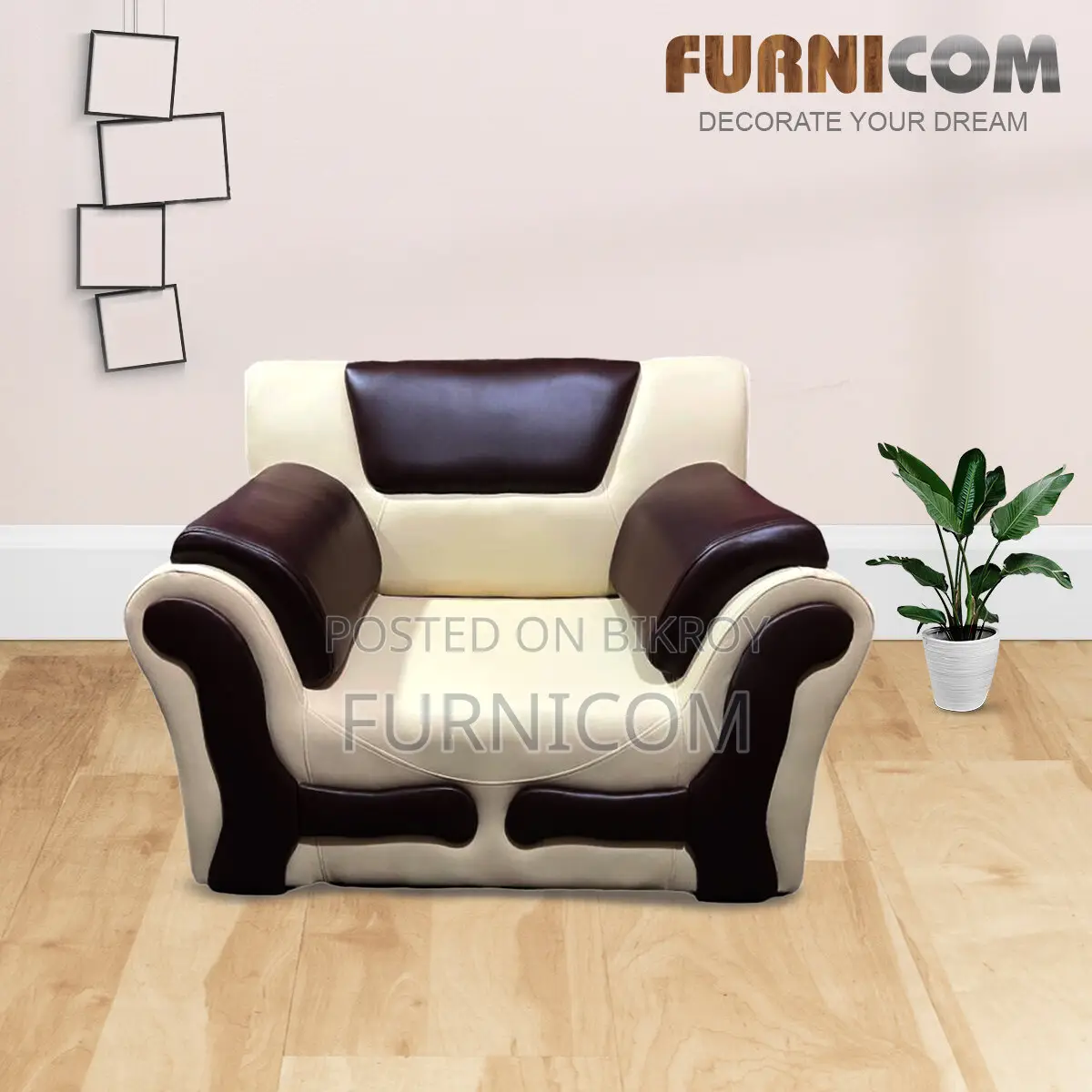 Furnicom Single Seater Rolled Arm Leaqueared Sofa High Quality Artific