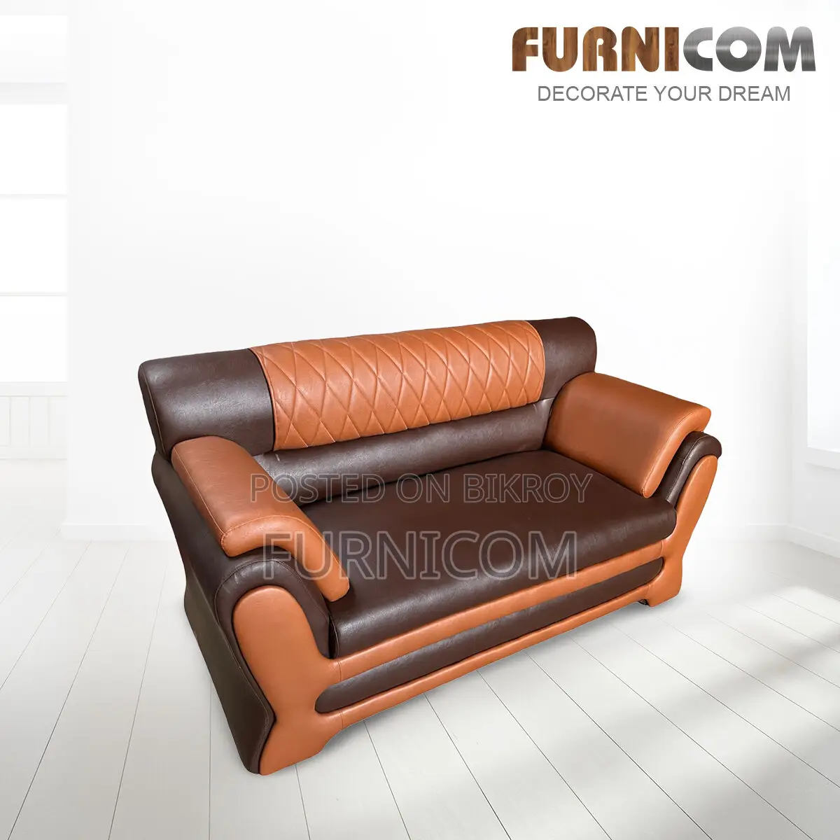 Furnicom Sofa Set Leather Rolled Arm Fluffy Arm Sofa