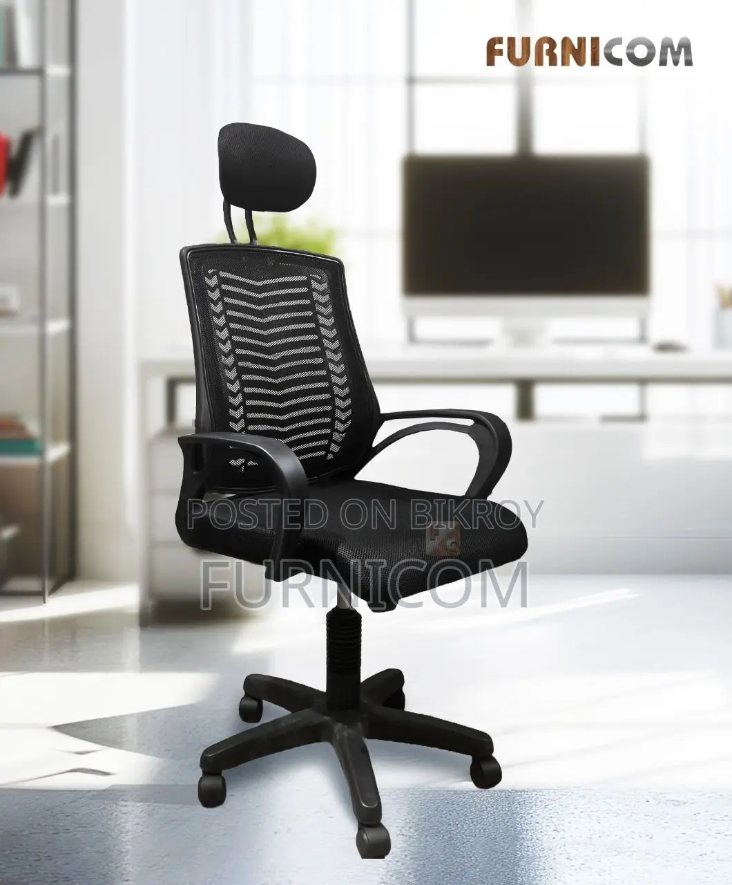 Executive office chair V-mash Black Revolving Chair with Headrest Chai