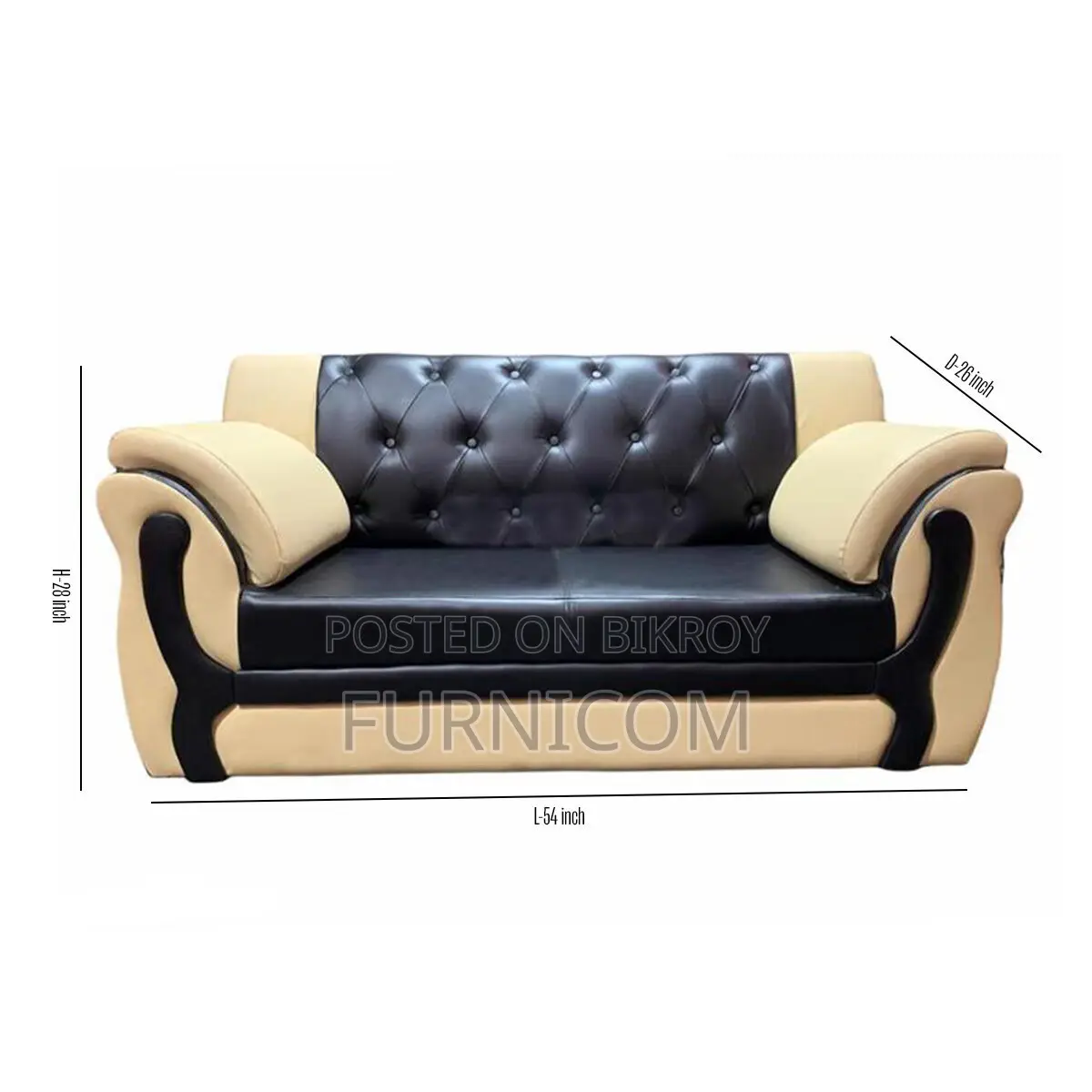 Synthetic Leather Rolled Arm Fluffy Arm Sofa/Two Seater Living Room or