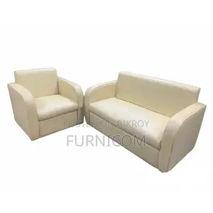 Synthetic Leather Straight-backed Snug Sofa Set for Living Room Off Wh