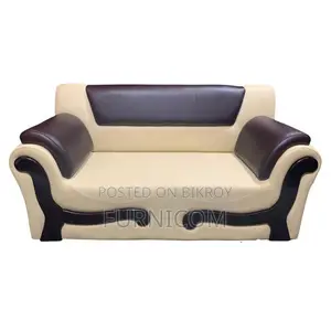 2 Seater Rolled Arm Leaqueared Arm Sofa Artificial Leather White and O