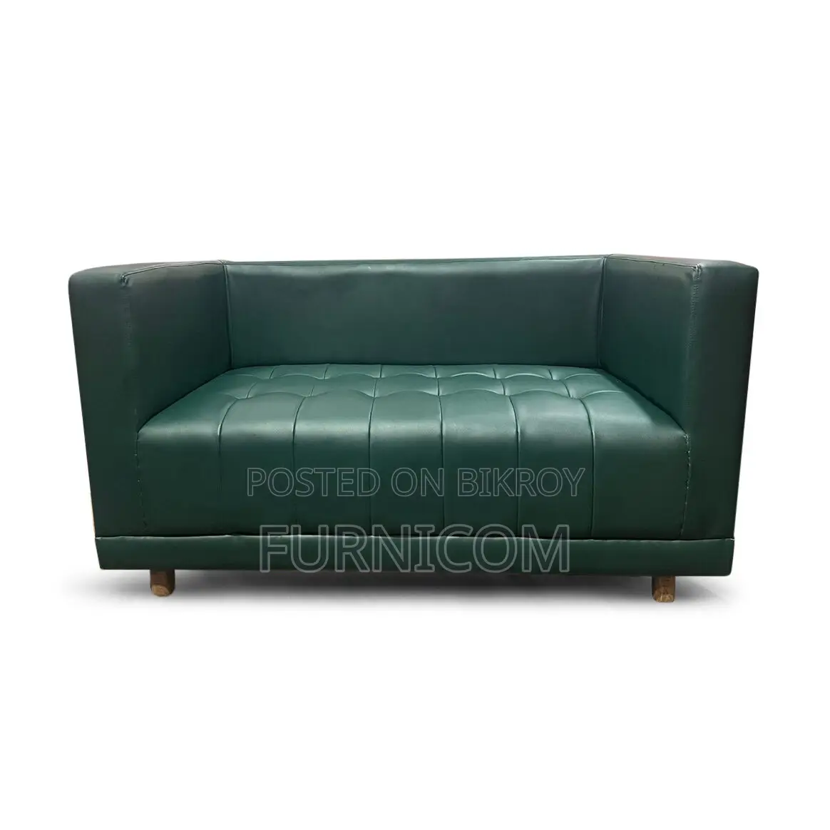 Furnicom Wooden Two Seater Leather Deep Green Sofa for Home & Office