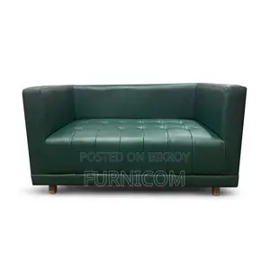 Furnicom Wooden Two Seater Leather Deep Green Sofa for Home & Office