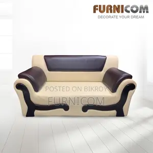 Furnicom Wooden Two Seater Leather Milk White Sofa for Home & Office
