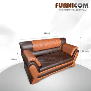 Furnicom Sofa Set Leather Rolled Arm Fluffy Arm Sofa