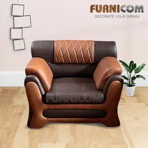 Furnicom Single Sofa Leather Rolled Arm Fluffy Arm Sofa one Seater Liv