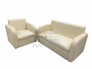 Straight-backed Snug Sofa Set for Living Room Synthetic Leather Off Wh