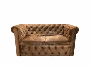 Velvet Button Tufted Chesterfield Sofa Set Brown Living Room Furniture