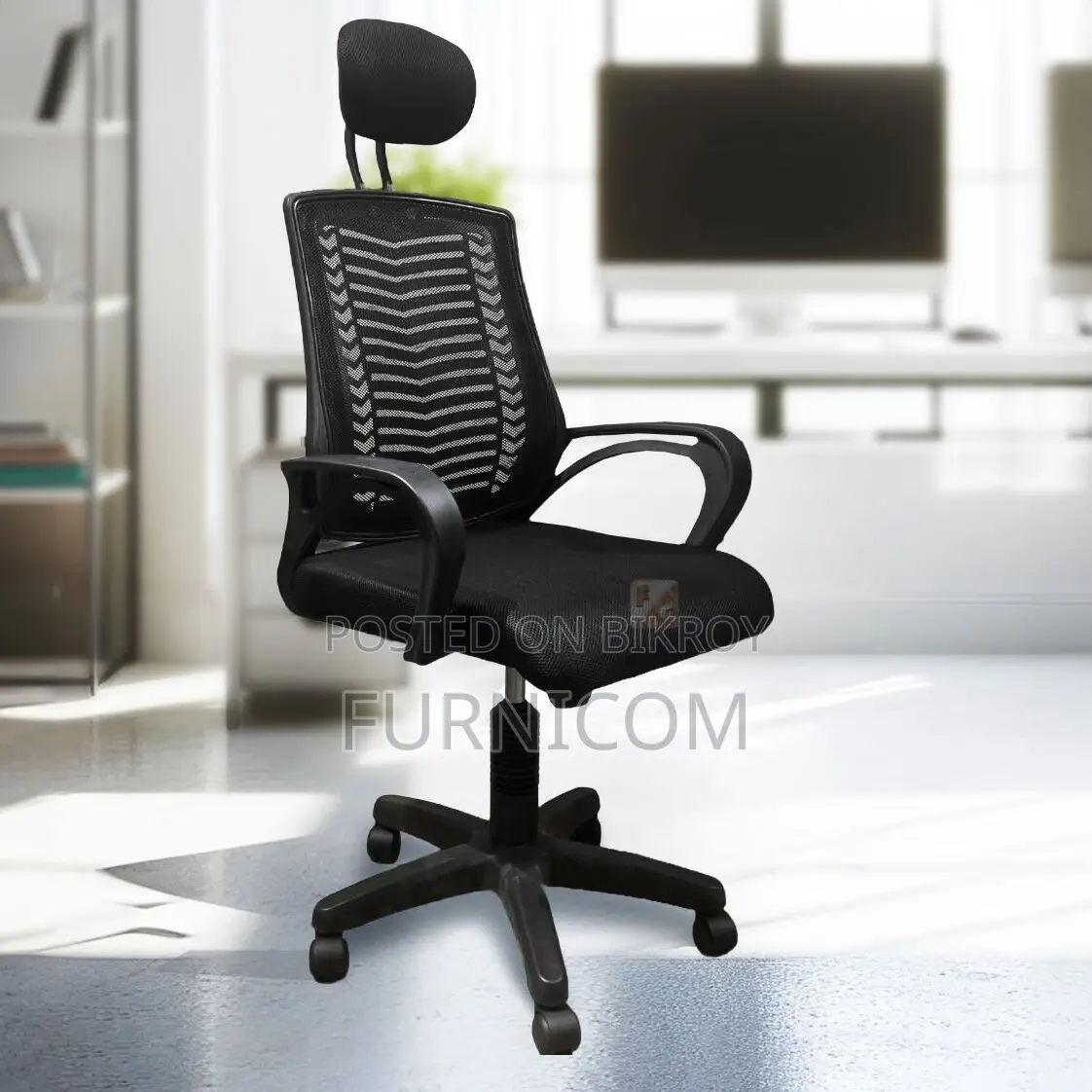 Executive office chair V-mash Black Revolving Chair with Headrest Chai