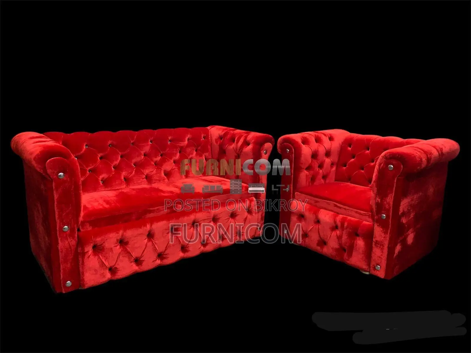 Velvet Button Tufted Classic Chesterfield Sofa Set Living Room Furnitu