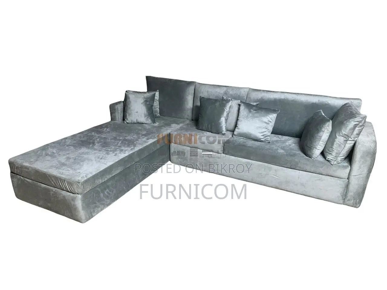 Slouch Luxury Living Room Sofa/ Velvet Upholstered with Cushions/ L-sh