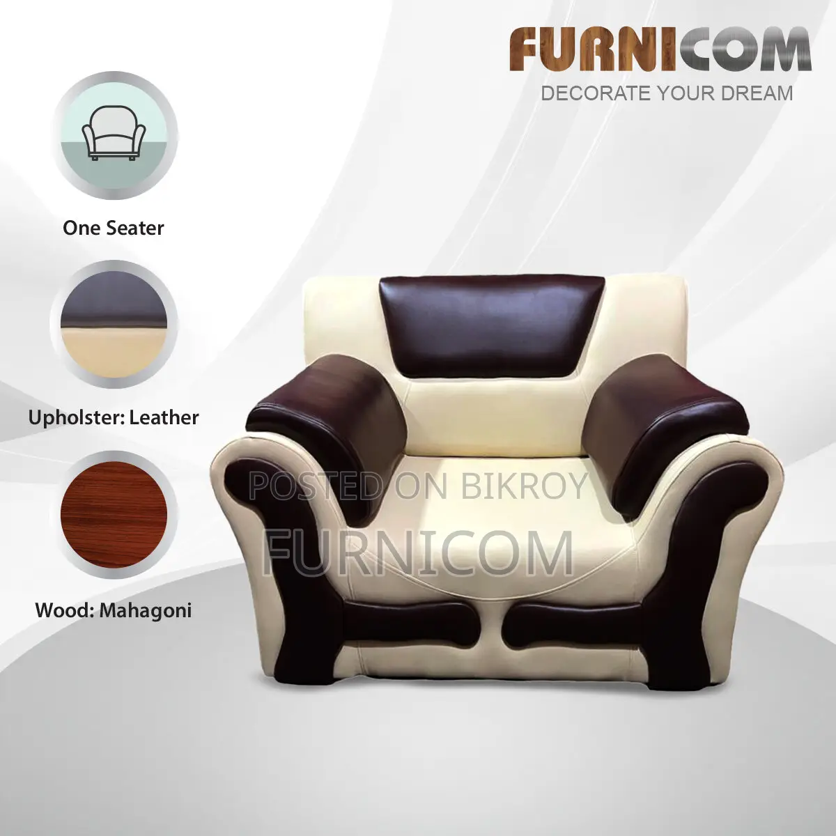 Furnicom Single Seater Rolled Arm Leaqueared Sofa High Quality Artific