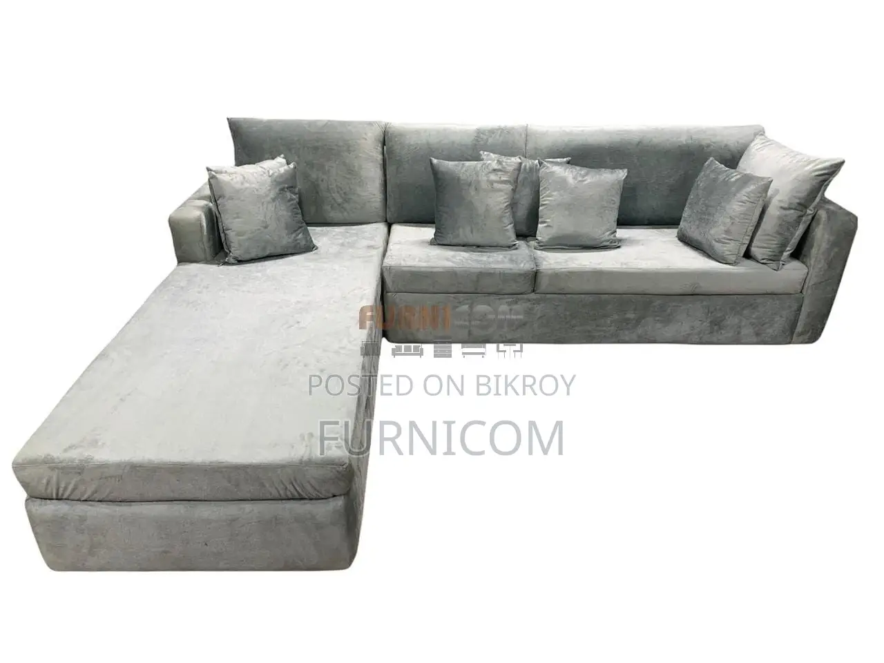 Slouch Luxury Living Room Sofa/ Velvet Upholstered with Cushions/ L-sh