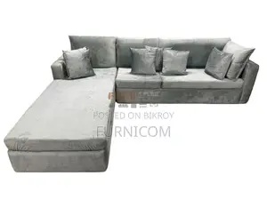 Slouch Luxury Living Room Sofa/ Velvet Upholstered with Cushions/ L-sh