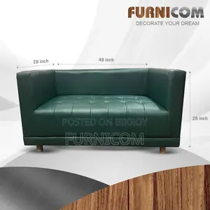 Furnicom Wooden Two Seater Leather Deep Green Sofa for Home & Office