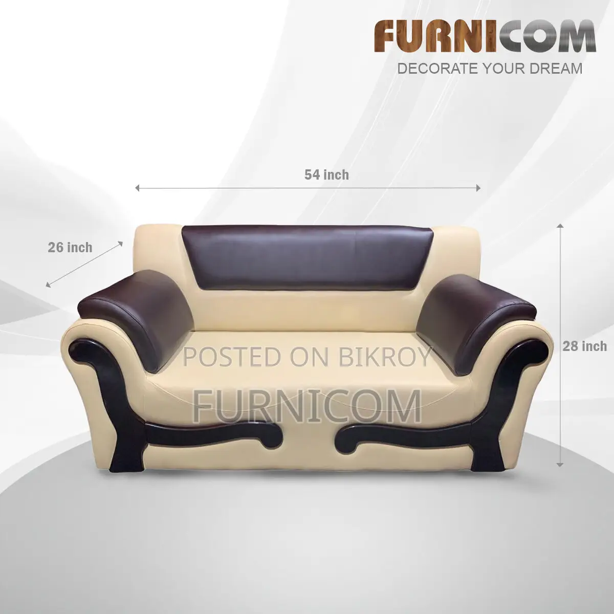 Furnicom Wooden Two Seater Leather Milk White Sofa for Home & Office