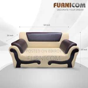 Furnicom Wooden Two Seater Leather Milk White Sofa for Home & Office