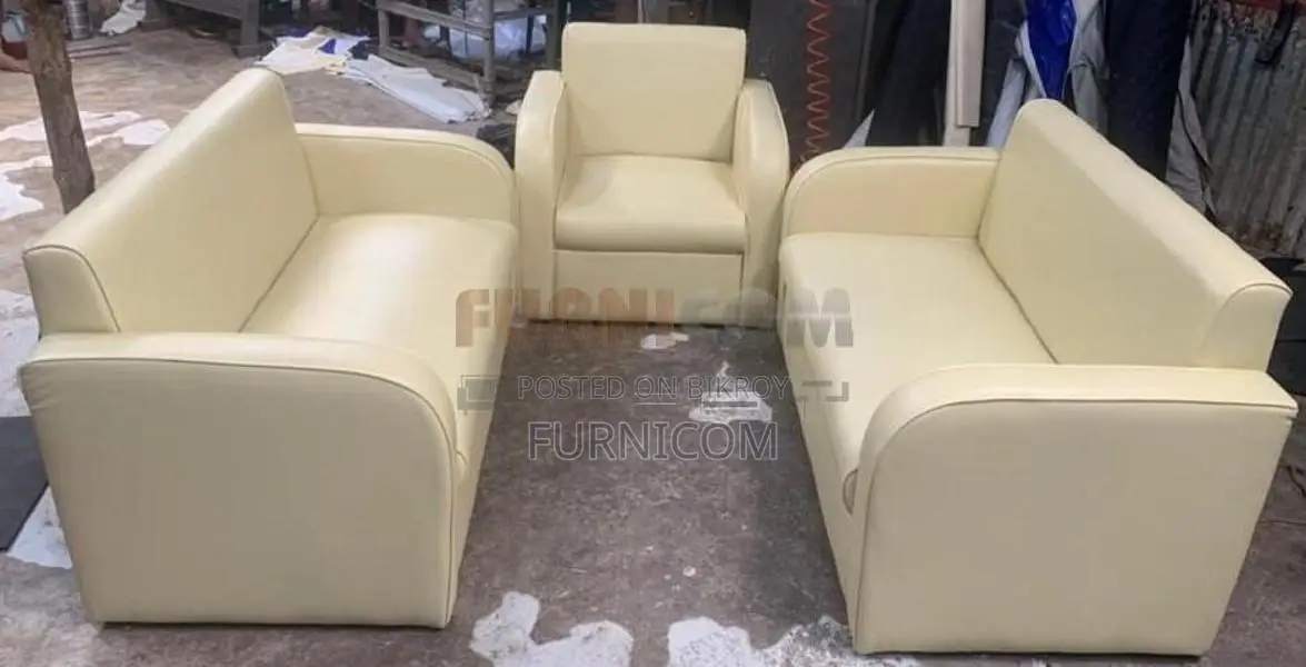 Straight-backed Snug Sofa Set for Living Room Synthetic Leather Off Wh