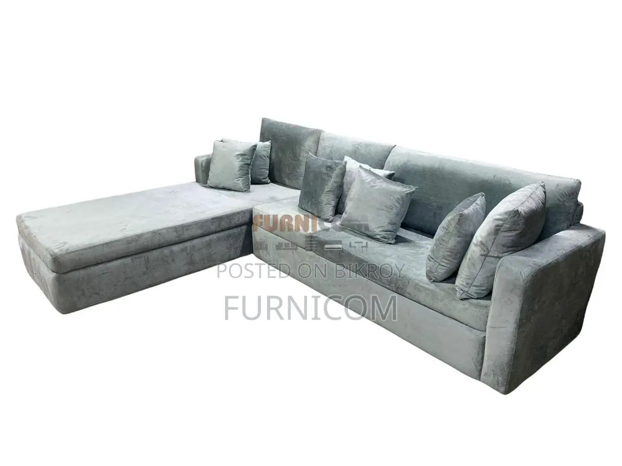 Slouch Luxury Living Room Sofa/ Velvet Upholstered with Cushions/ L-sh