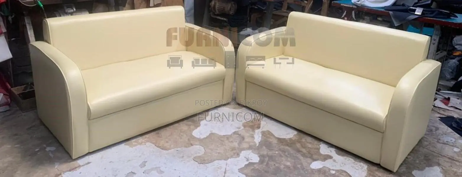 Straight-backed Snug Sofa Set for Living Room Synthetic Leather Off Wh