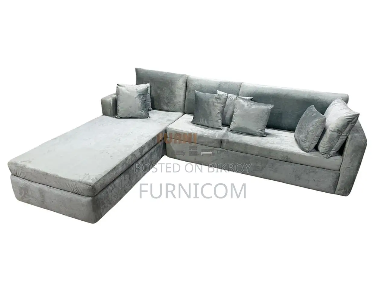 Slouch Luxury Living Room Sofa/ Velvet Upholstered with Cushions/ L-sh