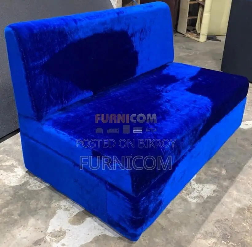 Royal Blue Velvet Touch Two Seater Armless Sofa for Home and Office