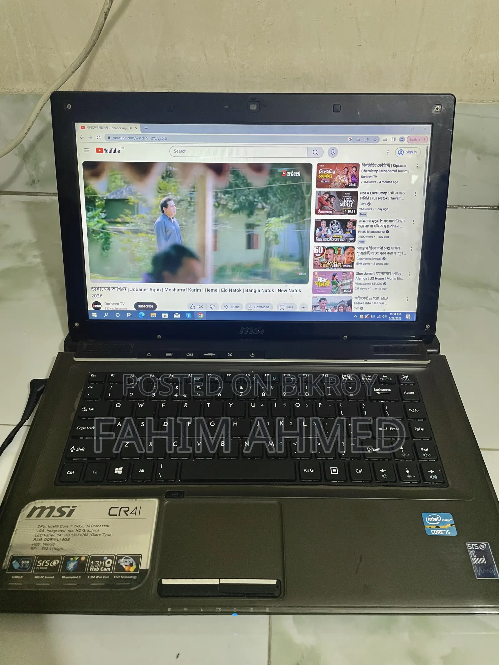 Laptop MSI 4GB Intel Core I5 HDD 320GB