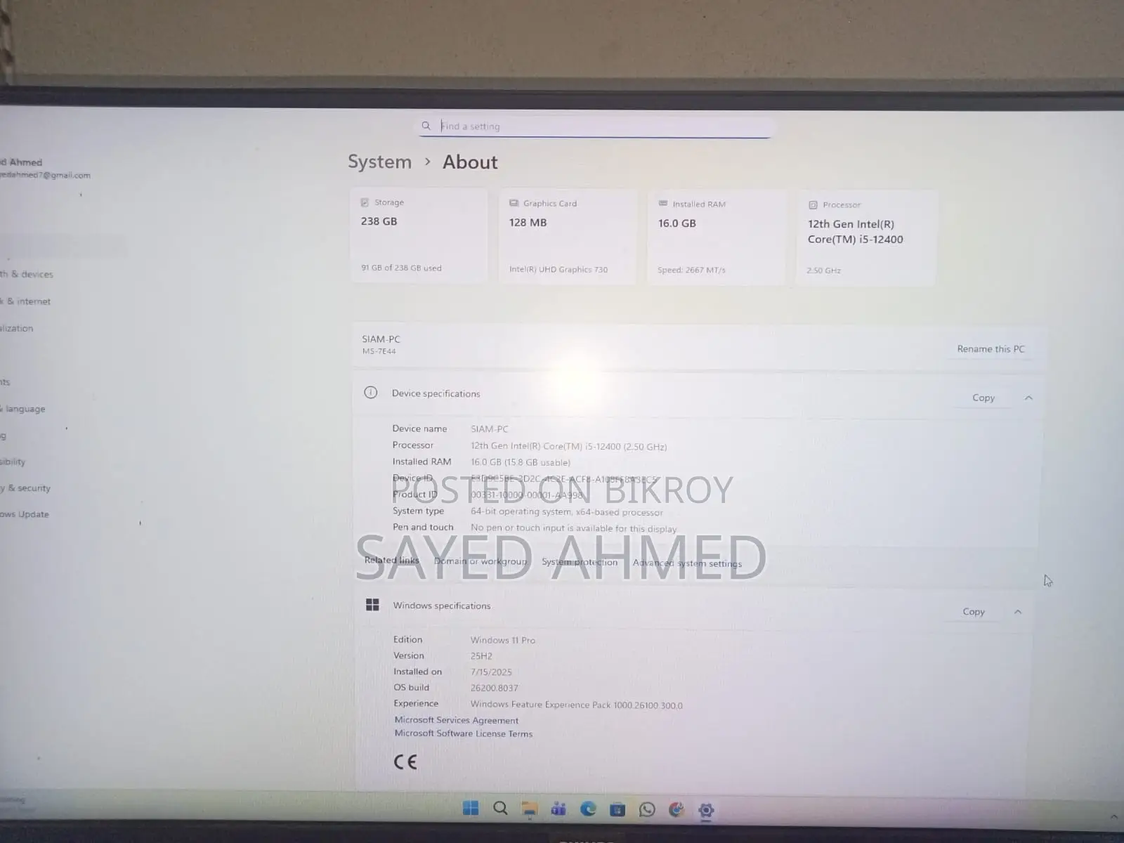Desktop Computer 16GB Intel Core i5 SSD 256GB