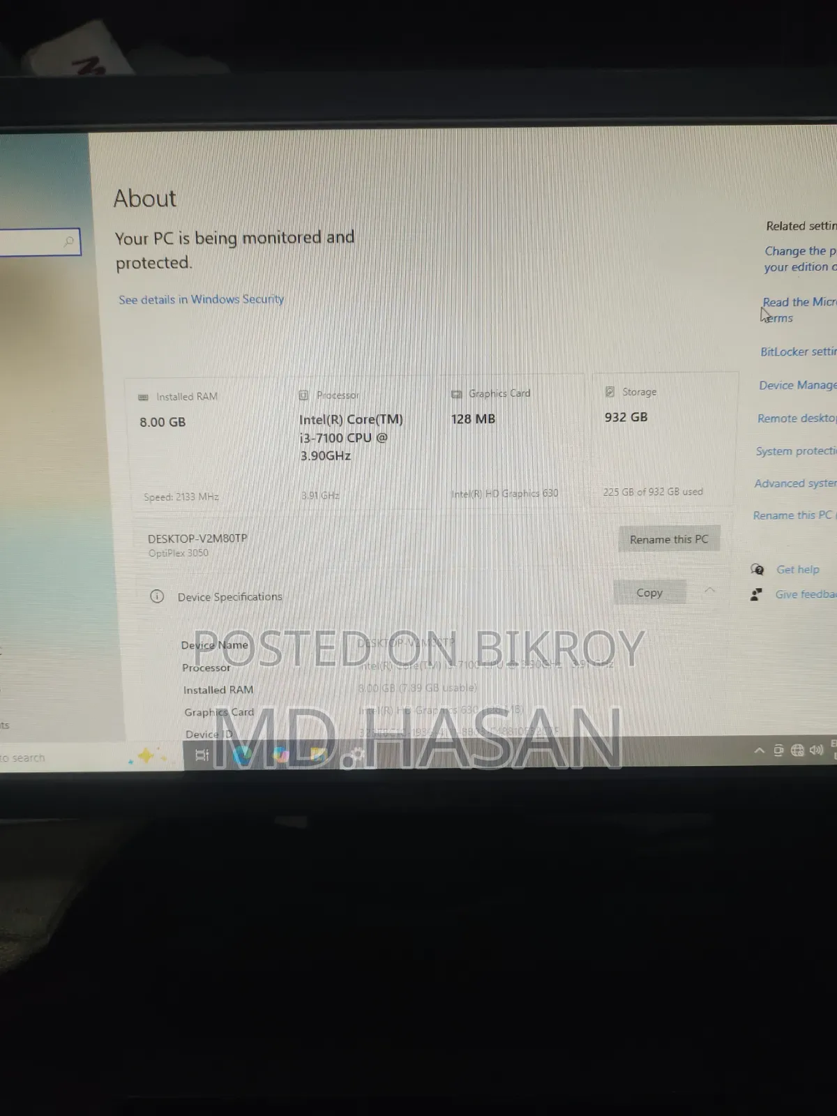 Desktop Computer Dell OptiPlex 3050 8GB Intel Core i3 HDD 1T