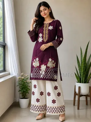 Pure Cotton Embroidered Kurti and Palazzo Set - Deep Maroon