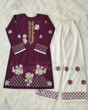 Pure Cotton Embroidered Kurti and Palazzo Set - Deep Maroon